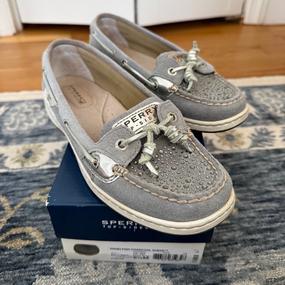 Sperry Angelfish charcoal suede boat shoes, 6.5 medium